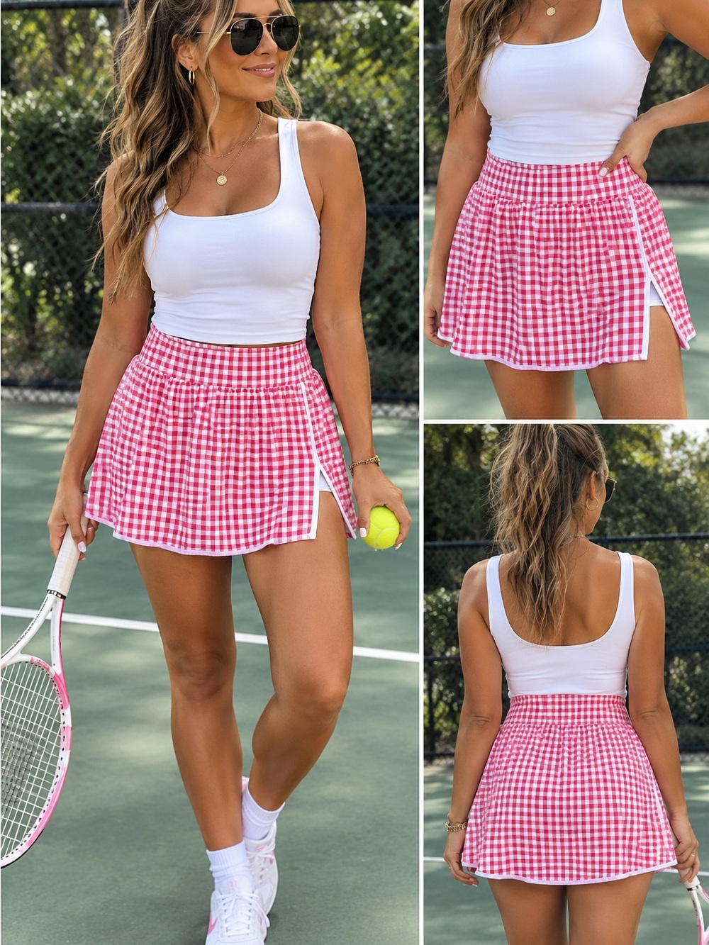 all in motion Pink Gingham Circle Skirt with Side Slit